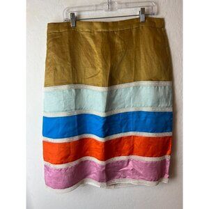 NWT J Crew Sz 16 Linen Rainbow Color Skirt Antique Vintage Lace Insets Fully Lin